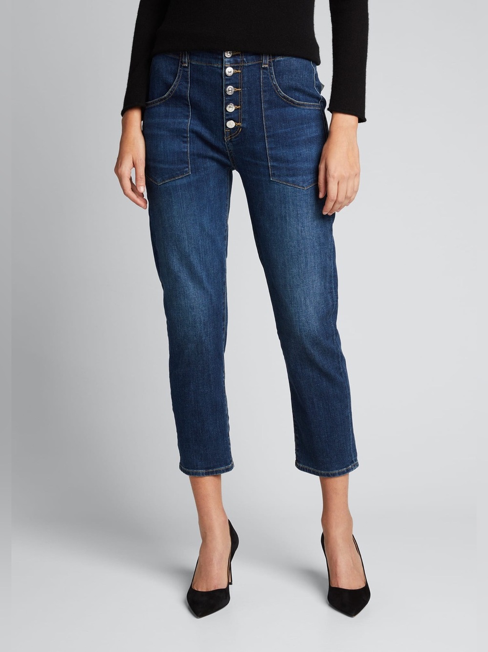 Veronica Beard Arya Cargo Straight-Leg Cropped Jeans